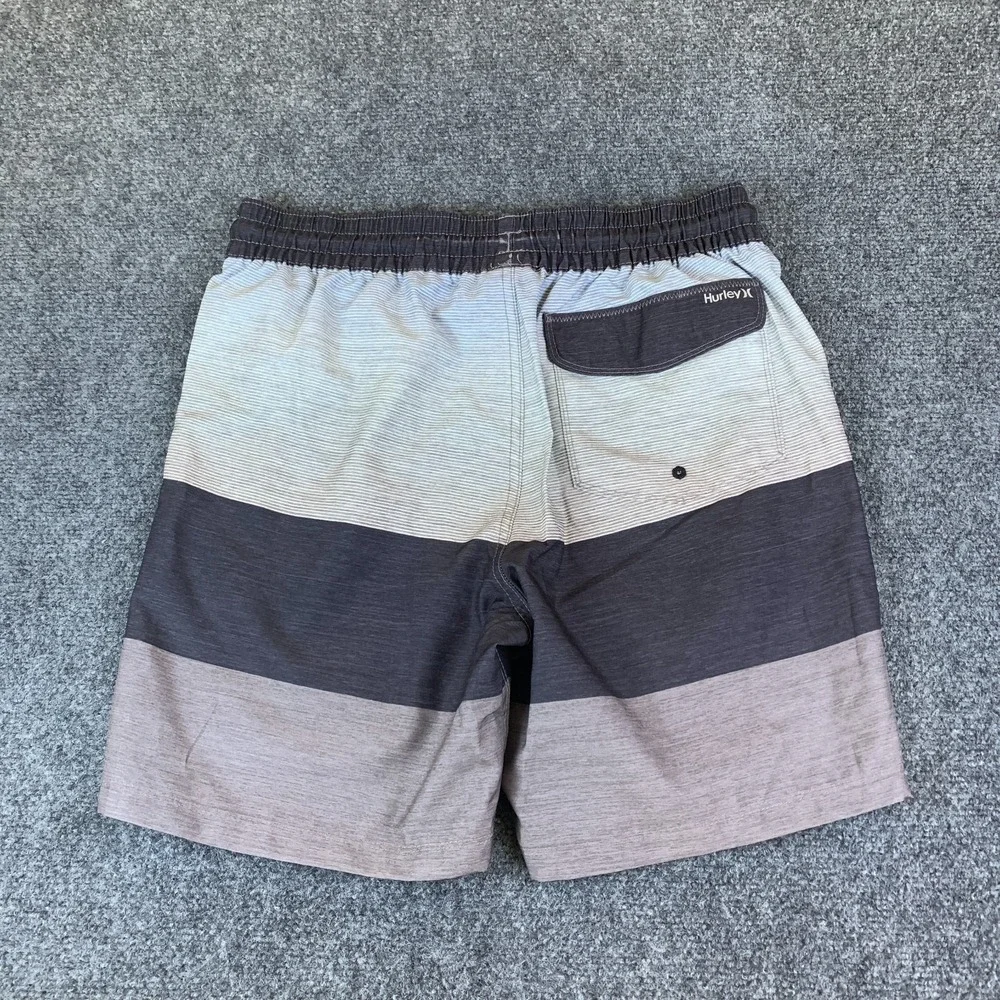 Hurley Board Shorts Mens 30 Gray Good Striped Logo Stretch Drawstring Swimwear